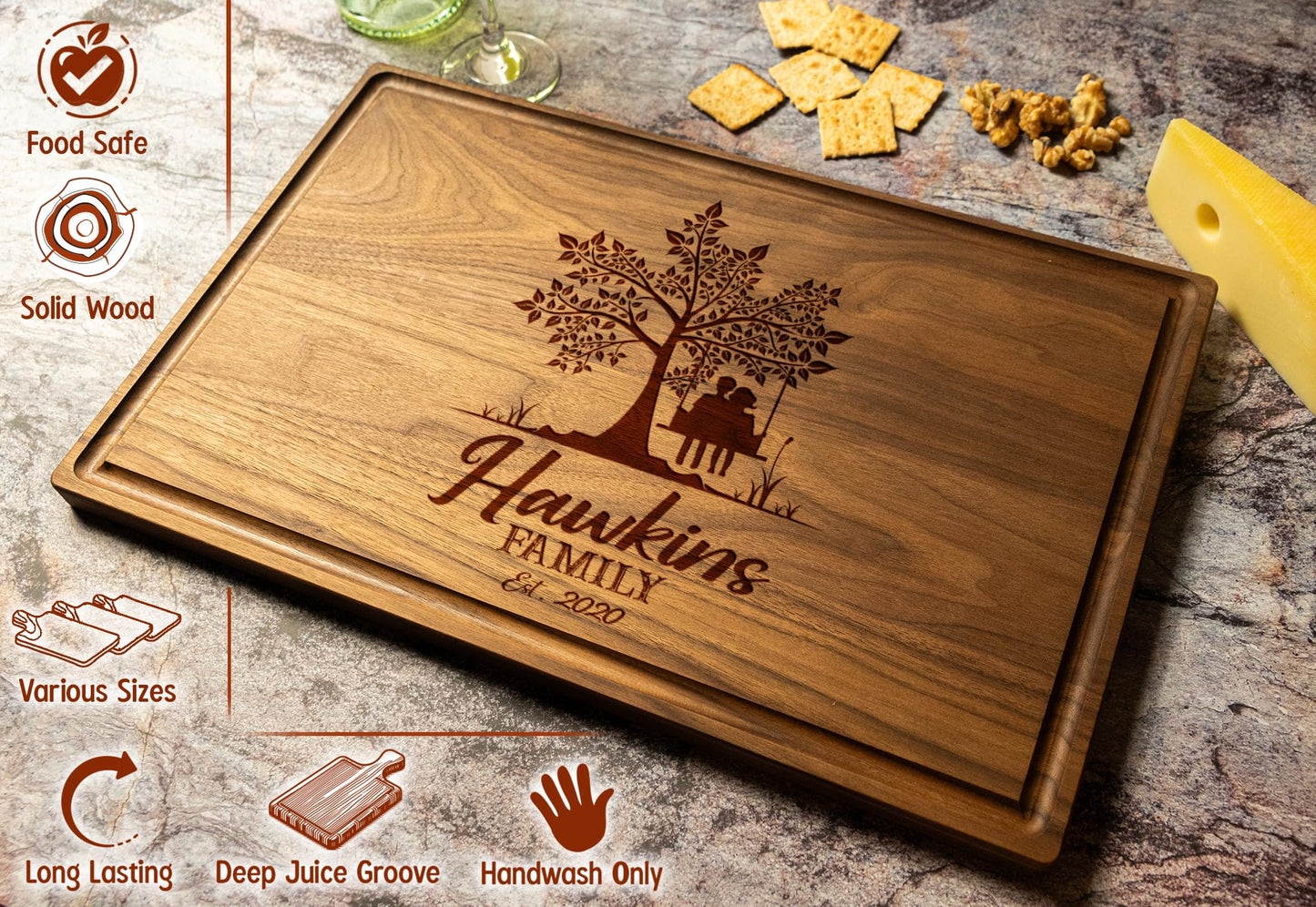 Personalized Engraved Cutting Board - Custom Gift for Couples, Newlyweds, Weddings, Anniversaries, Housewarming, Christmas, or Special Occasions - Unique Keepsake for Loved Ones