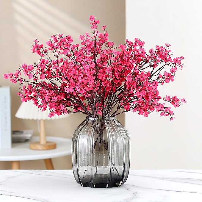 JAKY-Global 12pcs Babys Breath Artificial Flowers Gypsophila Bouquet Bulk Fake Spring Silk Small Flowers Real Touch Faux Floral for Home Bedroom Kitchen Garden Wedding Christmas Party DIY Decor (Rose)
