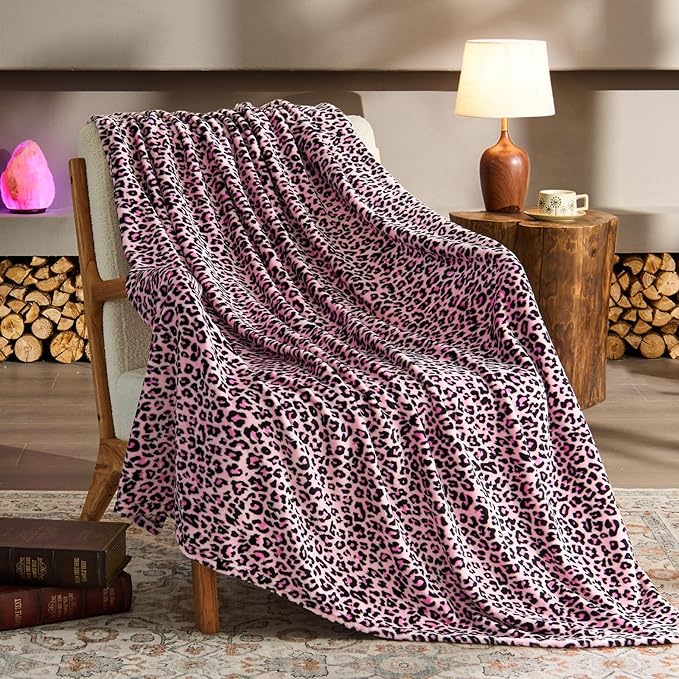 BEDELITE Pink Leopard Print Throw Blanket – Soft & Cozy Cheetah Blanket for Couch, Bed & Sofa, Lightweight Fleece Animal Print Decor, 50"x 60", Pink
