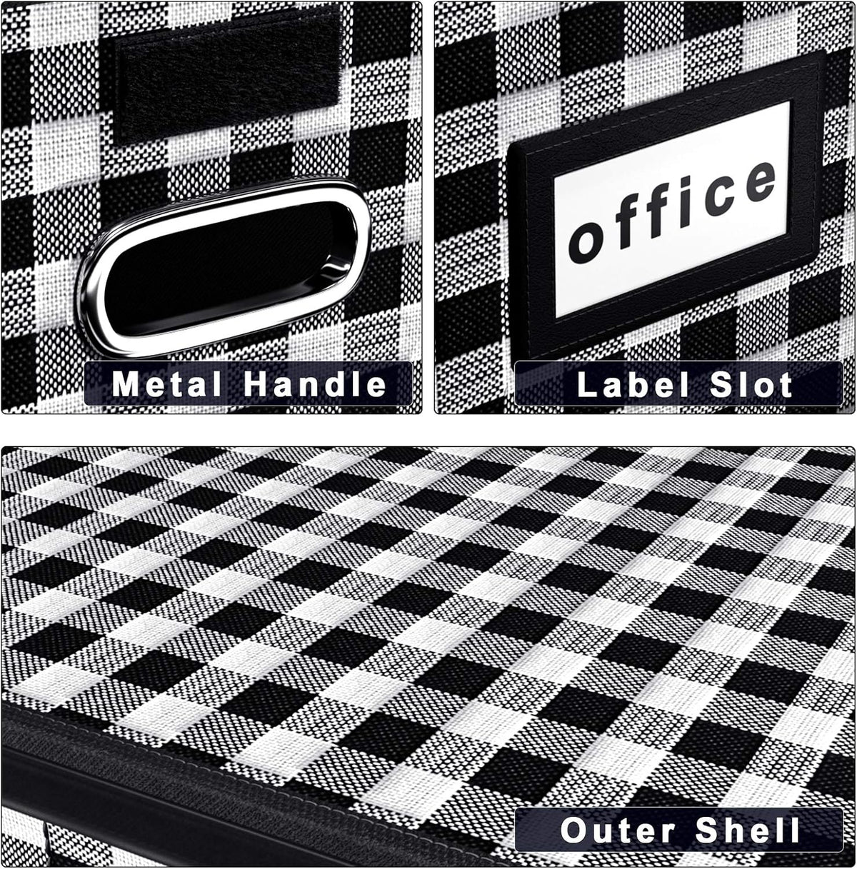 Huolewa Decorative Collapsible File Storage Organizer Boxes with Lids, Hanging Filing & Storage Boxes for Office/Decor/Home, Filing System for File and Folders Storag - (Black & White Lattice)