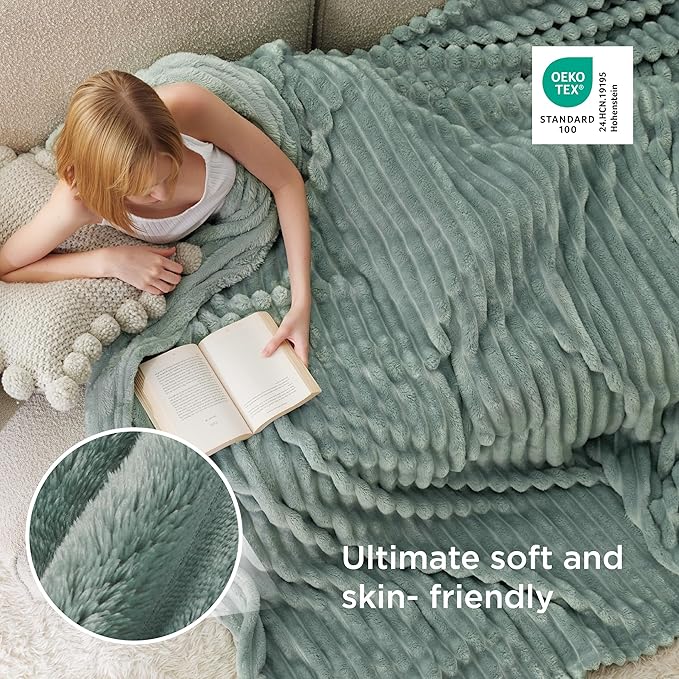 Bedsure GentleSoft Large Fleece Blanket for Bed - Cozy Soft Throw Blankets for Women, Cute Large Throws for Girls, Sage Green, 120x120 Inches