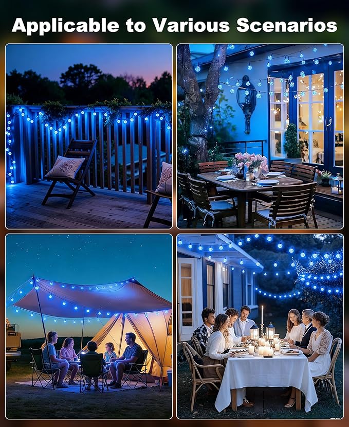 btfarm 2 Pack Solar String Lights Outdoor Waterproof, Total 98 FT 100 LED Solar Powered Patio Light, 8 Lighting Modes Crystal Globe Decoration for Garden Balcony Porch Yard Party, Blue