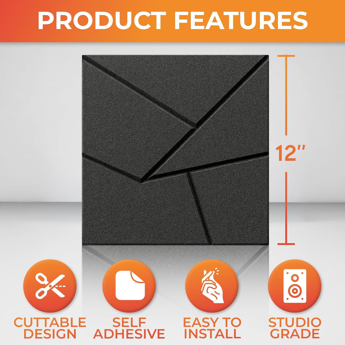 24-Pack Self-Adhesive Acoustic Panels – High-Density 12"x12"x0.4" Soundproof Foam for Studios, Offices & Home – Sleek Black Design