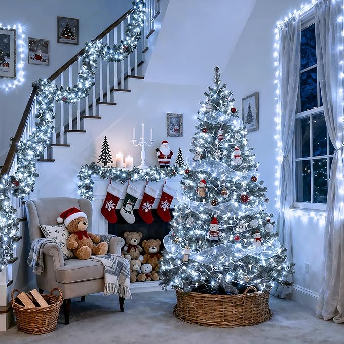 JMEXSUSS 66ft 200 LED White Christmas Lights Indoor Outdoor, Connectable String Twinkle Lights Outdoor Clear Wire Plug in for Bedroom House Fireplace Christmas Tree Decoration