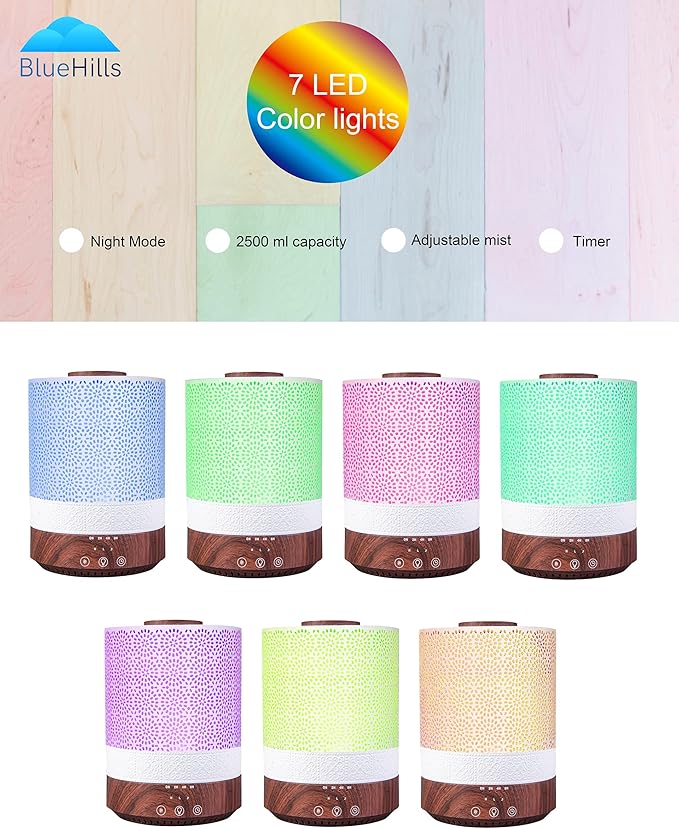 BlueHills Premium Set of Two Large 5000 ML XL and 2500 ML Essential Oil Diffusers Humidifier Combo for Large Room Home with Décor LED Lights Great Gift – Value Pack of White and Dark Wood Grain