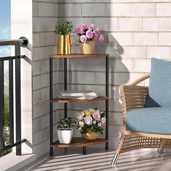 Corner Plant Stand Shelf, 3 Tier Small Shelf Plant Stand for Indoor Plants, Rustic Brown Corner Bookshelf Wall Decor Living Room, 23.2" Display Shelf for Bedroom, Bathroom, Small Space