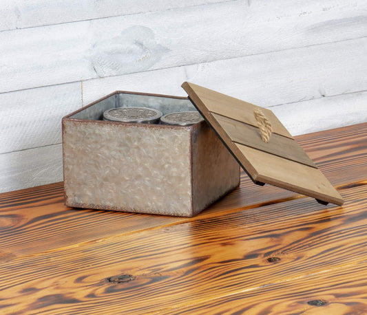 Red Co. 7" W x 7"" D Rustic Galvanized Metal Square Storage Box with Wooden Lid - Country Style"