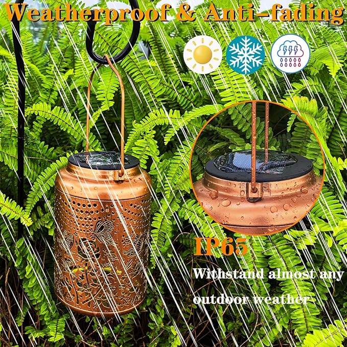 Gardering Birthday Gifts for Mom Grandma Women,Solar Butterfly & Rose Lanterns Outdoor Waterproof,Hanging Metal Garden Decor Yard Art Lights,Outside Patio Decorations,Porch,Housewarming,1PC