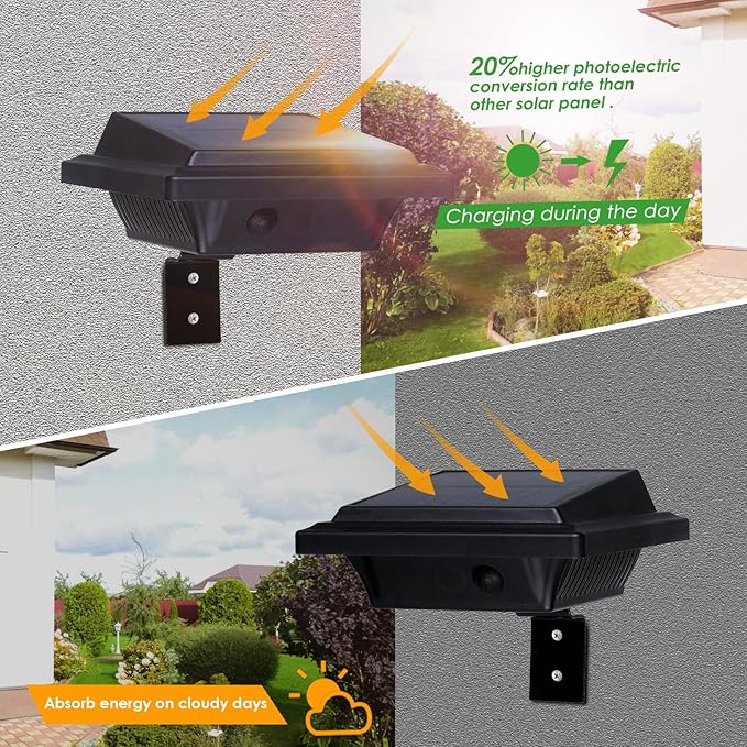 KEENZO Outdoor Solar Lights - Gutter Lights 2pcs, Solar-Powered LED Wall/Fence/Step/Deck Lights with 25 Warm Light LED, Outdoor Waterproof Lighting for Garden, Patio, Backyard, Pathway and Eaves Wall