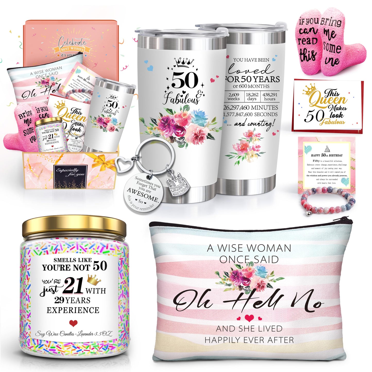 ShinnyWis 50th Birthday Gifts for Women,Happy 50th Birthday Gifts for Her Friends Mom Wife Sister Coworker,Tumblers Gifts Set for 50 Year Old Women,Funny 50 Birthday Gifts Ideas