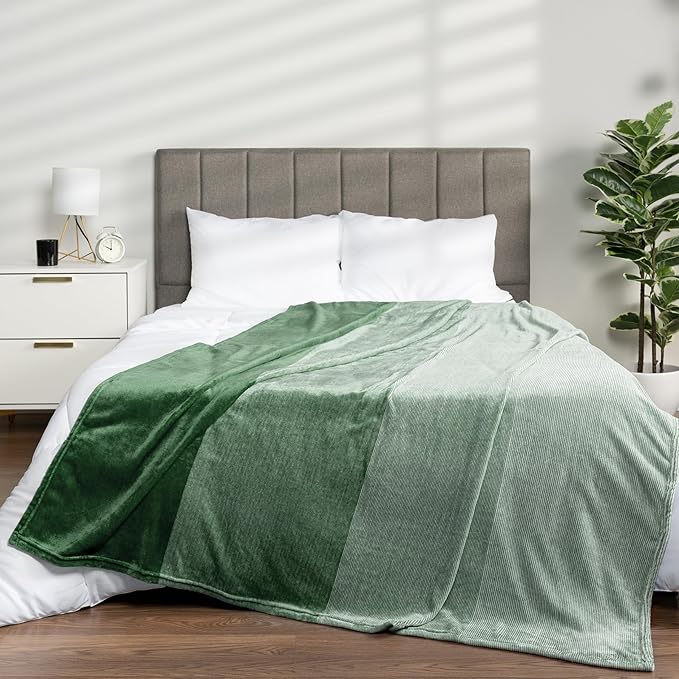 Pavilia Green Ombre Fleece Bed Blanket, Soft & Lightweight, Emerald Forest Green Gradient, Cozy Microfiber, Twin Size (60x80)