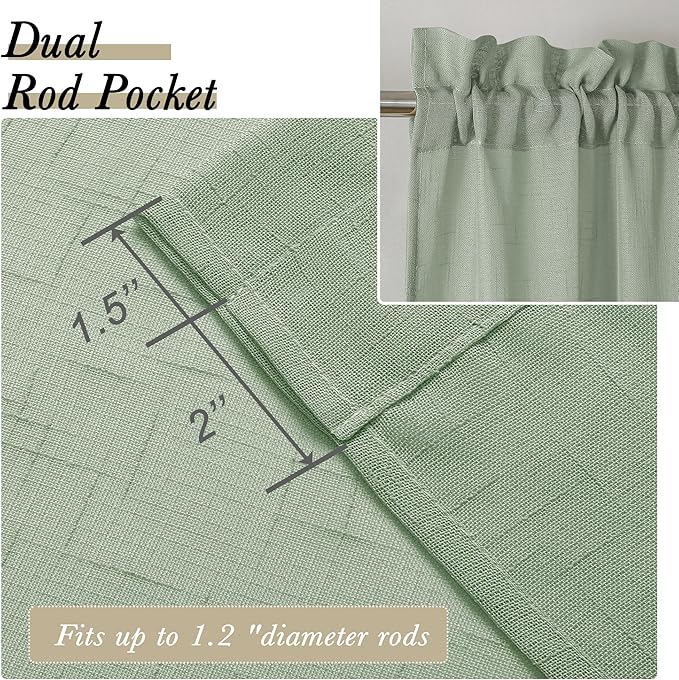 Aiyufeng Kirei Sage Green Linen Sheer Curtains 84 Inch Length 2Panels Set, Flax Textured Semi Sheer Vertical Drapes Privacy with Light Filter for Home Office/Farm House, W40 x L84, Sage Green, 1 Pair