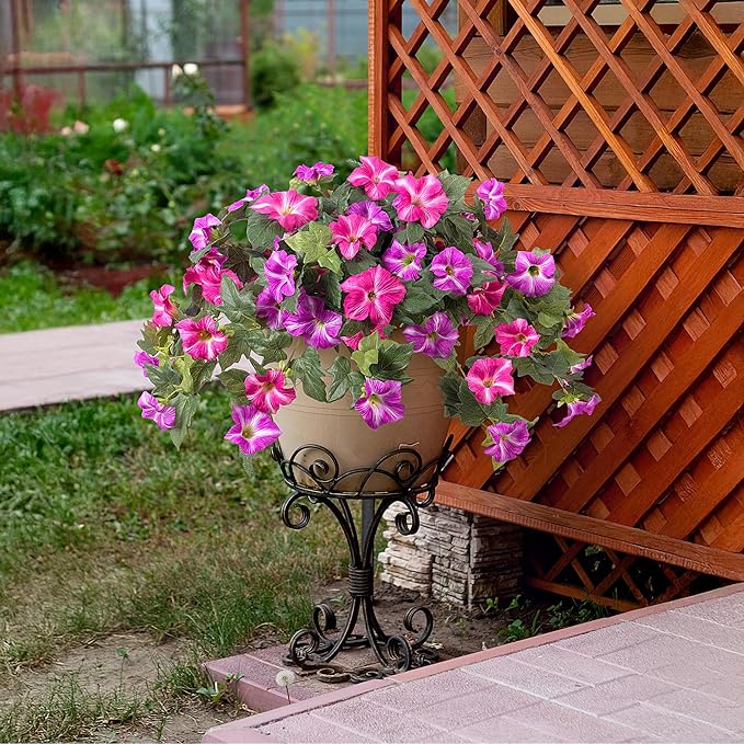 Artificial Fake Flowers Plants for Outdoor Decoration, 2PCS Faux Petunias Silk Flower UV Resistant No Fade Floral for Home Outside Garden Balcony Yard Porch Realistic Indoor Decor (Red Lotus)