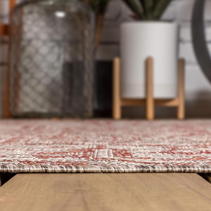 JONATHAN Y SMB105A-4R Estrella Bohemian Medallion Textured Weave Red/Taupe 4' Round Indoor/Outdoor Area Rug, Pet Friendly, Non-Shedding, Stain Resistant, Easy-Cleaning for Backyard, Patio, Porch