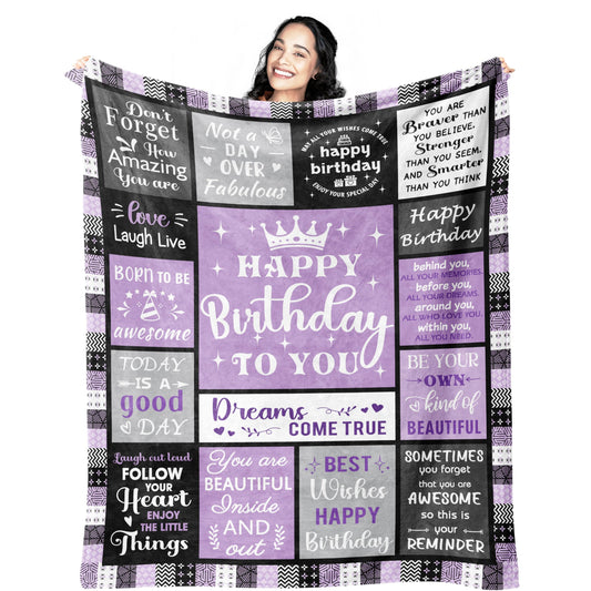 Mcurore Happy Birthday Gifts for Women Girls Blanket 60"x50", Gifts for Women Birthday Unique for Her Friend, Bday Gift Ideas for Mom Sister Daughter, Bday Decoration for Grandma Wife