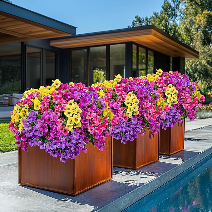 Artificial Flowers Outdoor Fake Plants - 16 Bundles UV Resistant No Fade Faux Shrubs Plastic Greenery Home Garden Porch Patio Decoration (1, Multi02-16pcs)