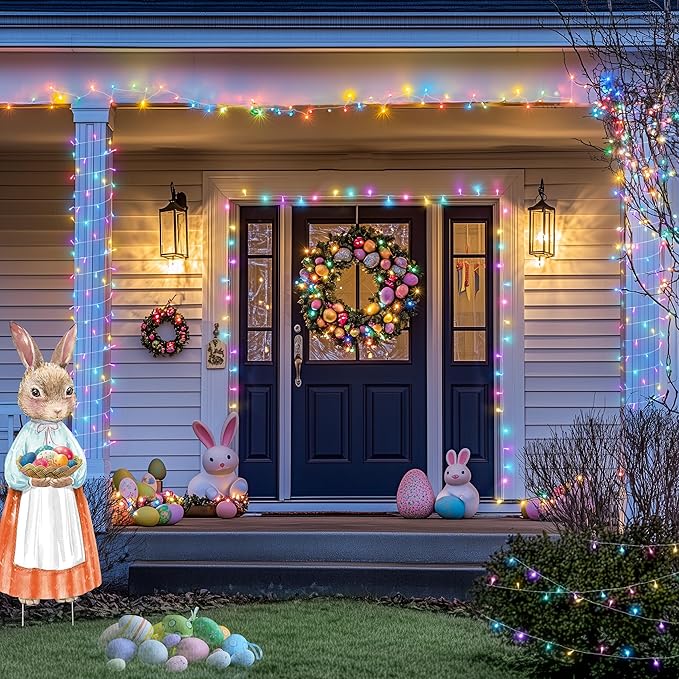 JMEXSUSS Easter Lights Clear Wire Outdoor Indoor, 168ft 600 LED Multicolor Easter String Lights Plug in for Bedroom Tree Room Party Decorations