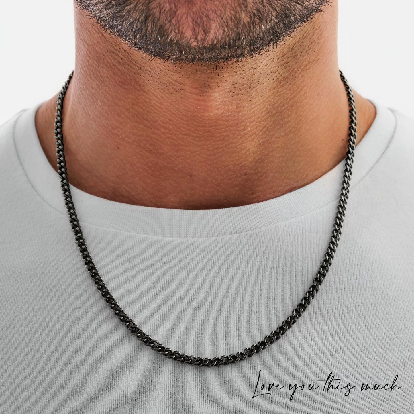 Love You This Much To My Brother 316L Surgical Steel 7mm Cuban Necklace | Gift for Big Bro | Luxury Gift Box with Sleeve (Brother, Titan Black Finish)