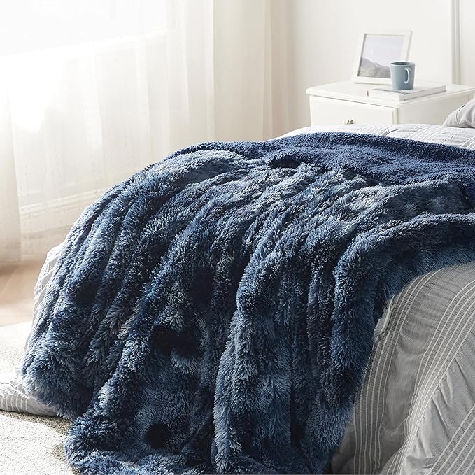 Bedsure GentleSoft Fluffy Navy Blue Throw Blanket, Tie Dye Blue Decor Navy Gifts for Men, Soft Cozy Fuzzy Plush Minky Thick Warm Sherpa Fleece Faux Fur Blanket for Couch, Blanket Gifts for Him, 50x60