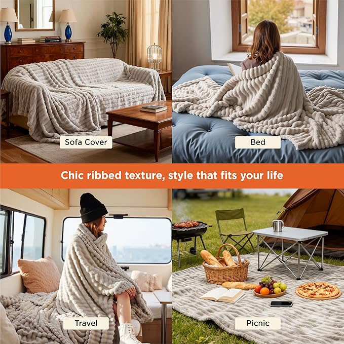 Bedsure GentleSoft Blankets Queen Size for Bed - Cozy Soft Blankets for Women, Cute Large Fleece Throws for Girls, Linen, 90x90 Inches