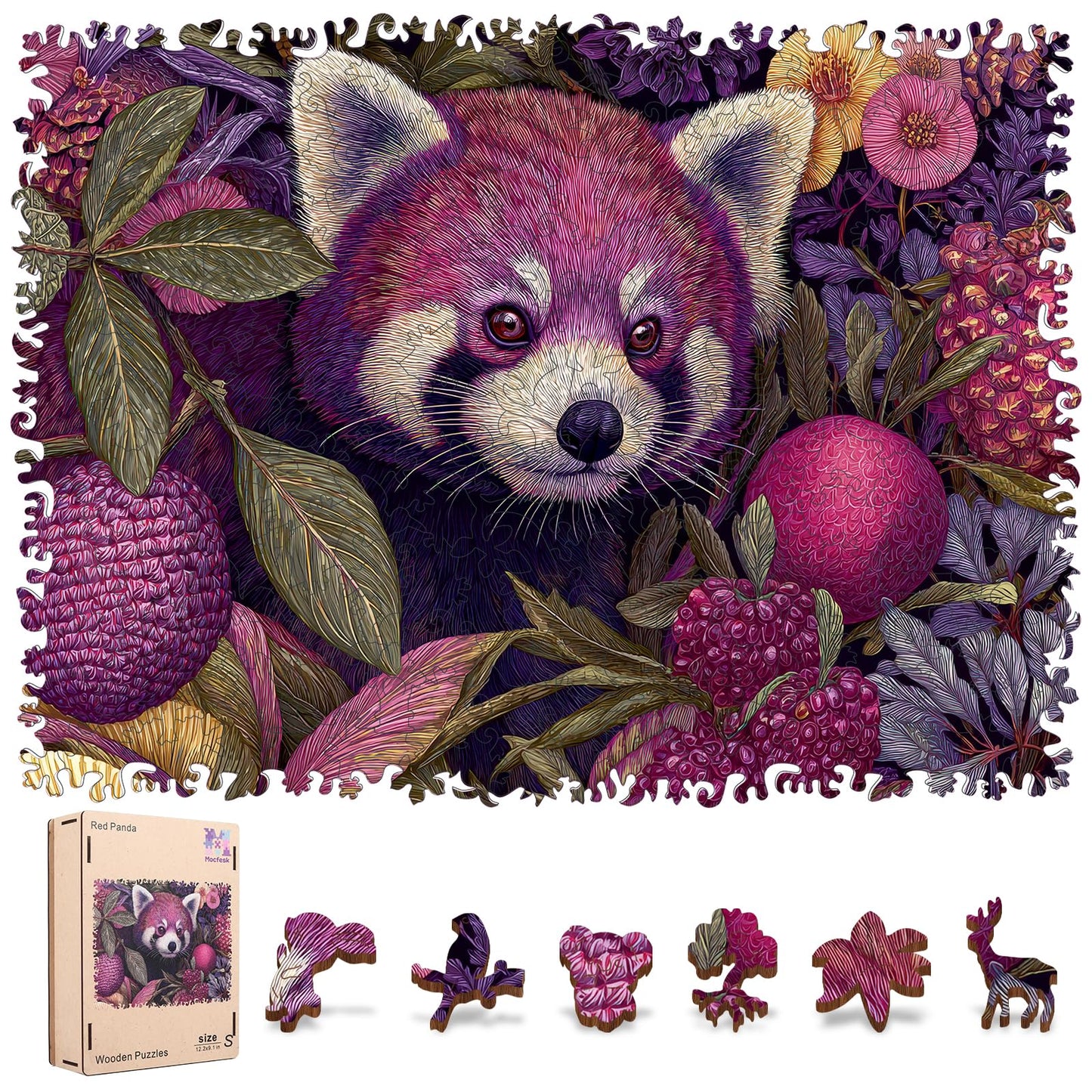 Mocfesk Wooden Puzzles for Adults, Red Panda Puzzles 200 Pieces, Unique Shaped Animal Jigsaw Puzzles for Adults and Kids, Birthday Gifts Fun Family Game 12.2'' x 9.1''