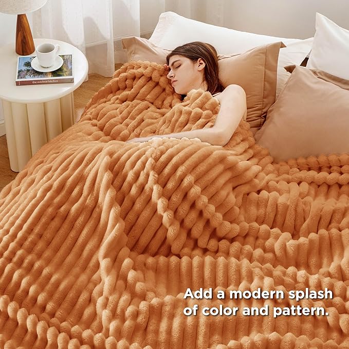 Bedsure GentleSoft Queen Blanket for Bed - Cozy Soft Fall Blankets for Women, Cute Large Fall Throws for Girls, Orange, 90x90 Inches