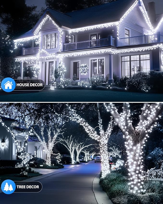 Brightown Solar Outdoor String Lights - 50 FT 120 LED Solar String Lights for Outside with 8 Lighting Modes, IP65 Waterproof Solar Outdoor Lights, Suitable for Tree Party Decor, Pure White