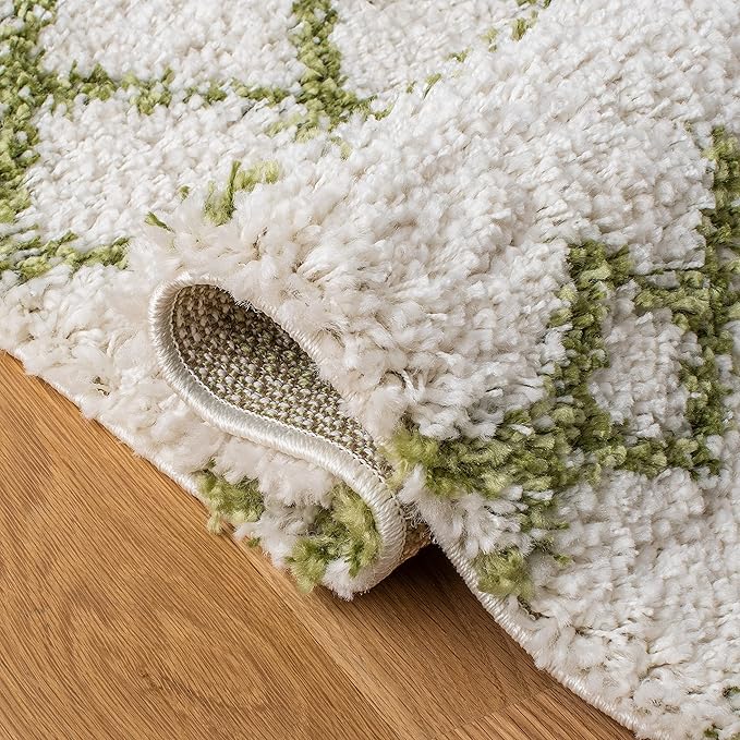 SAFAVIEH Arizona Shag Collection Area Rug - 5'1" x 7'6", Ivory & Green, Moroccan Design, Non-Shedding & Easy Care, 1.6-inch Thick Ideal for High Traffic Areas in Living Room, Bedroom (ASG741Y)