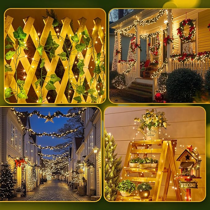 Fairy Lights Plug in, 17 Ft 200LED Twinkle Firecracker String Lights, 8 Lighting Modes Green Wire Cluster Light for Bedroom Indoor Outdoor Garland Patio Garden Wedding Christmas Decoration, Warm White
