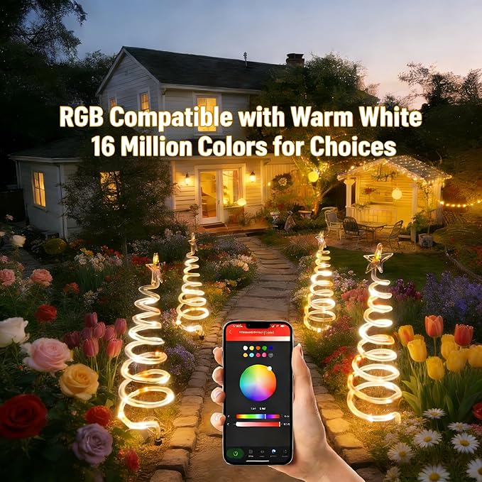 8 Pack Smart Christmas Pathway Lights Outdoor with Music Sync, 100+ Lighting Modes, Waterproof RGB Spiral Christmas Tree Path Lights for Yard, Driveway, Patio, Garden & Landscape Spotlights LED Lights
