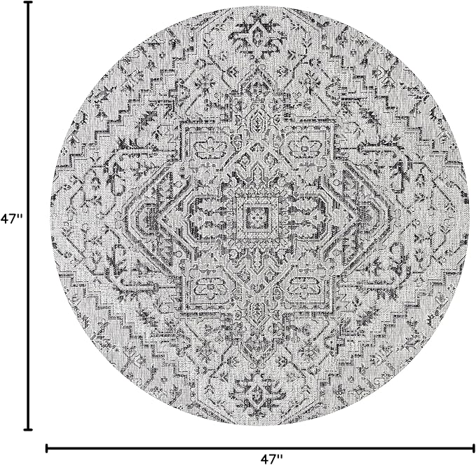 JONATHAN Y SMB105D-4R Estrella Bohemian Medallion Textured Weave Black/Gray 4' Round Indoor/Outdoor Area Rug, Pet Friendly, Non-Shedding, Stain Resistant, Easy-Cleaning for Backyard, Patio, Porch