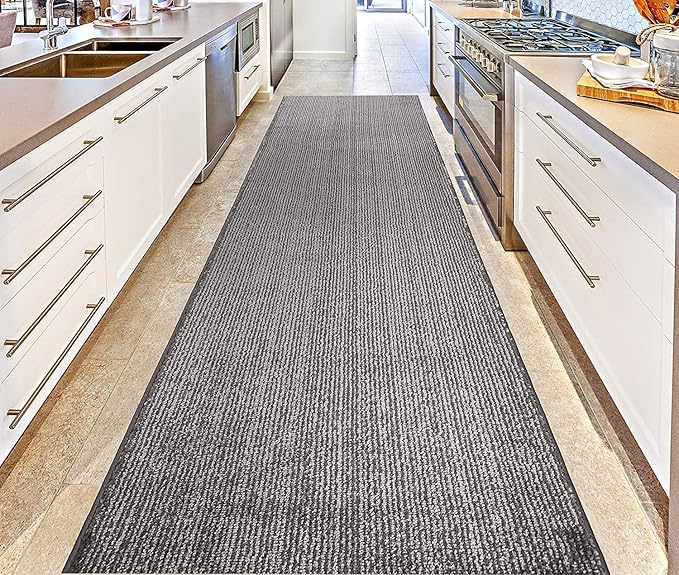 Custom Cut Non-Slip Hallway Runner Rug – 31" Wide, Modern Stripe Grey, 10 feet Long,Tailored Fit