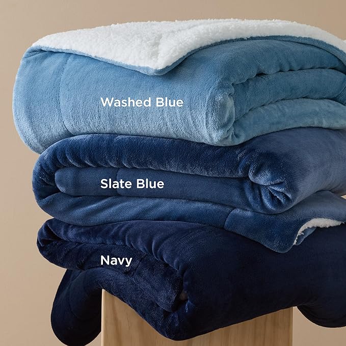 Bedsure GentleSoft Sherpa Fleece Blankets King Size for Bed - Thick and Warm Throw for Women and Men, Soft Fuzzy Plush King Blanket for Winter, Navy, 108x90 Inches
