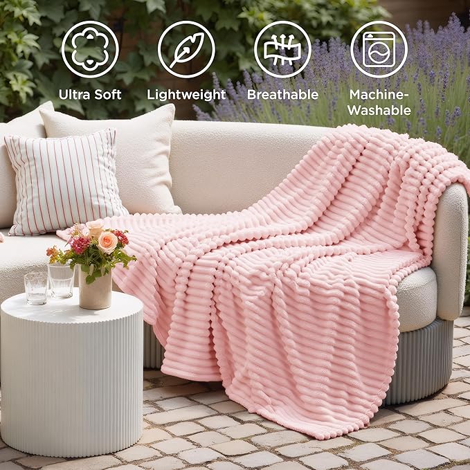 Bedsure GentleSoft Coral Pink Fleece Blanket for Couch - Super Soft Cozy Blankets for Women, Cute Small Blanket for Girls, 50x70 Inches