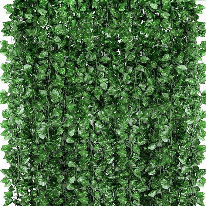 1080 Feet 144 Pack Fake Greenery Hanging Garland, Ivy Leaf Plants, Vine Leaves, Fake Flowers Foliage for Bedroom Garden Wall Decor