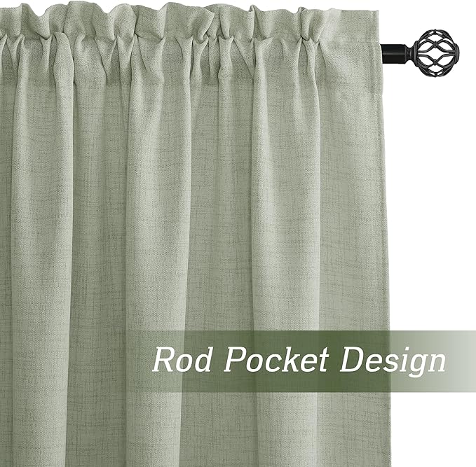 RYB HOME Linen Sheer Curtains and Drapes for Living Room 63 inches Length, Breathable Weave Textured/Rod Pocket Semi Sheer Curtains, Sage Green, W 52 x L 63 inches, 2 Panels Set