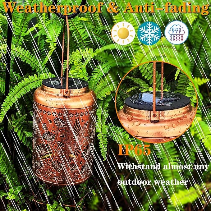 Solar Lanterns Outdoor Waterproof,Hummingbird & Gesang Flower Lights,Metal Hanging Garden Decor Outside,Yard Art Decorations for Patio,Pathway,Gardening Birthday Gifts for Mom,Women,Grandma