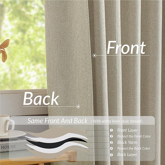 KangBang Pinch Pleated Linen Curtains Blackout 90 Inches Long for Bedroom, Living Room Drapes with Hooks 2 Panels Set for Nursery, Sun Blocking Elegant Window Treatments,42x90 Inch, Linen