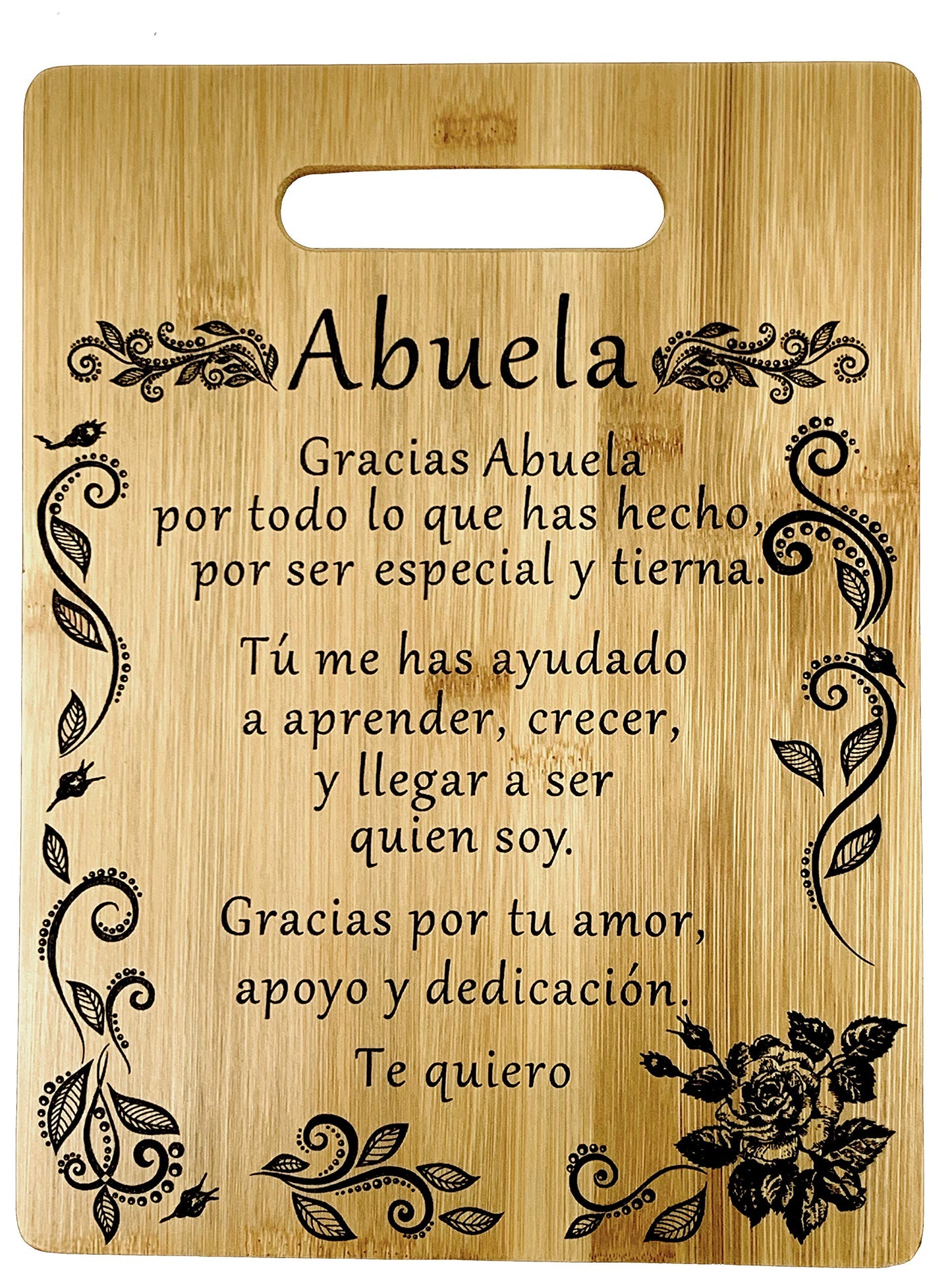 Regalo para abuela: tabla de cortar de bambú grabada - Gift for Grandma in Spanish-Engraved bamboo cutting board 9"x12" - Abuelita Gift for Birthday, Christmas, Mother's Day