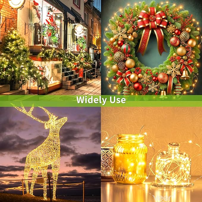 ALENEY Solar String Lights Outdoor, 33 Feet 100 LEDs 8 Modes Solar Fairy Lights for Outside, Waterproof Outdoor Light for Patio Yard Christmas Tree Halloween Wedding Party Decorations, Warm White