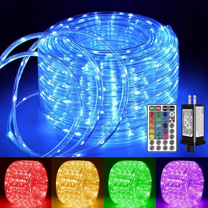 Ollny Rope Lights Outdoor Color Changing, 33FT 100 LED Waterproof Plug in Outdoor String Lights with Remote, 16 Colors Twinkle Christmas Lights for Outside Indoor Party Easter Holiday Decorations