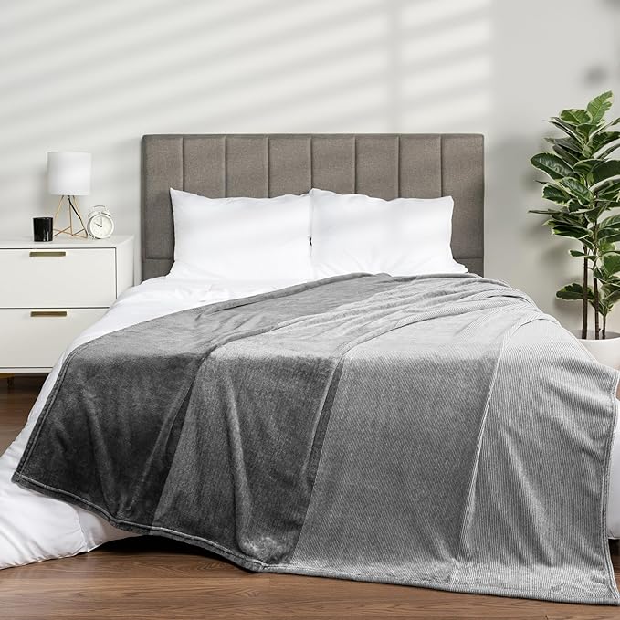 PAVILIA Gray Ombre Fleece Throw Blanket for Couch, Soft Flannel Blanket for Sofa Bed Room, Plush Lightweight Light Grey Gradient Blanket, Cozy Microfiber Decorative Gift Throw, 50x60