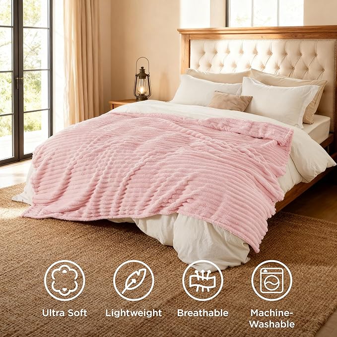 Bedsure GentleSoft Coral Pink Fleece Queen Blanket for Couch - Super Soft Cozy Blankets for Women, Cute Small Blanket for Girls, 90x90 Inches