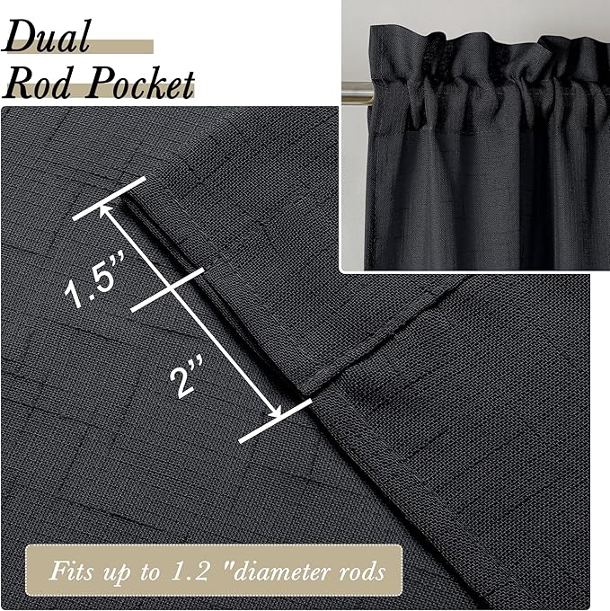 Aiyufeng Kirei Black Sheer Curtains 96 Inches Long 2 Panels, Faux Linen Slub Textured Light Filtering Soft Airy Rod Pocket Curtain Drapes for Farmhouse Living Room Bedroom, Each 40Wx96L Inch