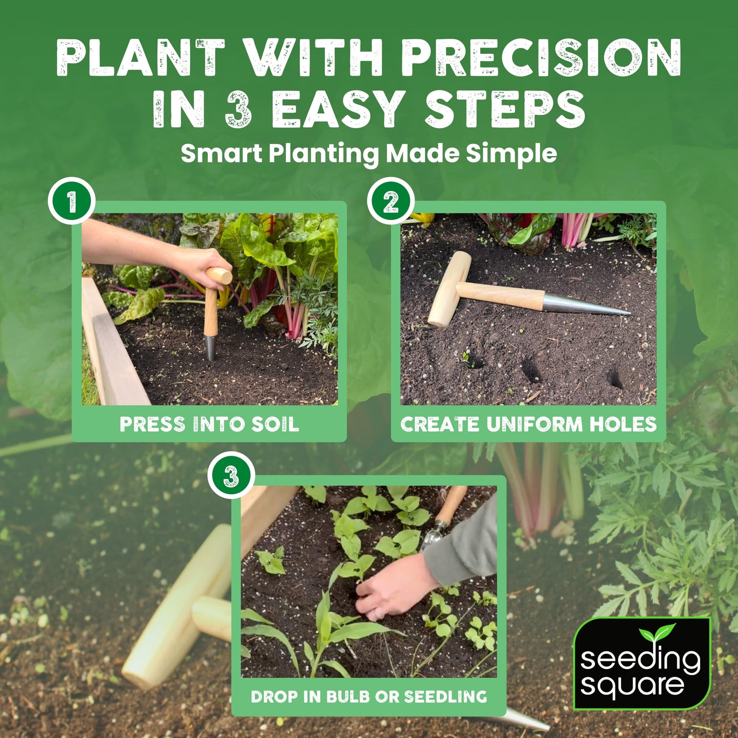 Black Harvest Apron + Seeding Circle + Pokey Planter Bundle – Garden Apron with Seed Spacing Template & Dibber Tool for Container Gardening