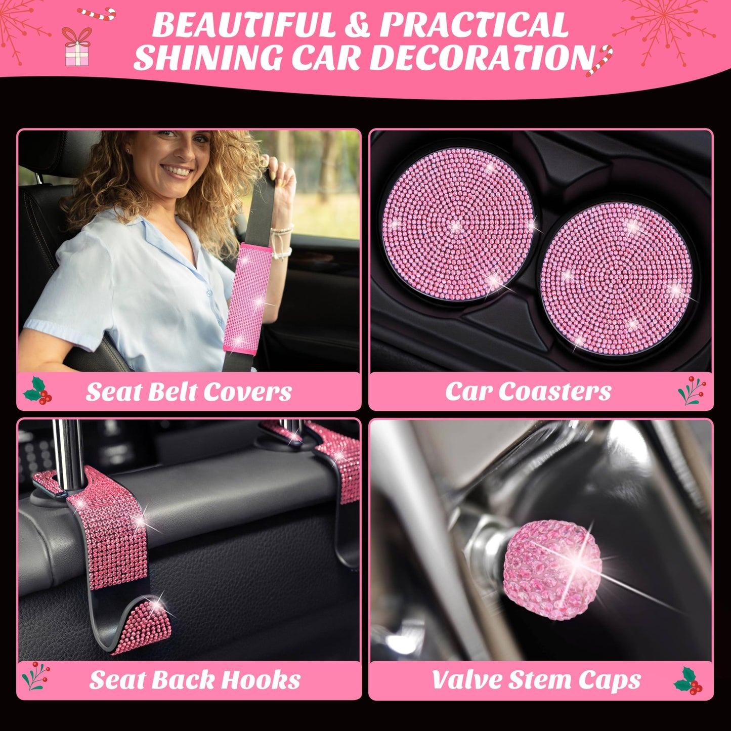 Advent Calendar 2025 for Women - 24 Days of Pink Car Accessories Gift Set, Christmas Countdown Calendar with Sparkly Interior Décor, Luxury Holiday Gifts for Wife, Girlfriend, Mom, Coworker
