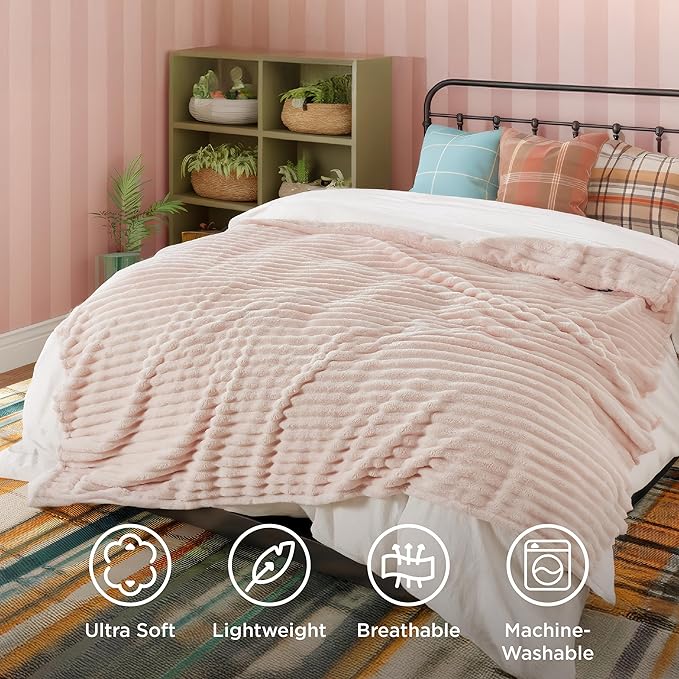 Bedsure GentleSoft Blankets Queen Size for Bed - Cozy Soft Blankets for Women, Cute Large Fleece Throws for Girls, Crystal Pink, 90x90 Inches