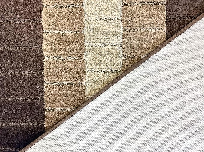 Custom Size Modern Geometric Pattern Carpet Runner Rug for Hallways, Slip Resistant Latex Rubber Backed, 31 inch Wide X Customized Length, Squares Brown, 31 inch X 18 feet