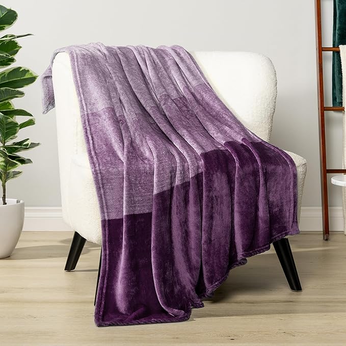 PAVILIA Flannel Fleece Ombre Throw Blanket for Couch | Super Soft Cozy Microfiber Sofa Blanket | Gradient Decorative Accent Throw, Twin Size Blanket | All Season, 60x80 Inches Purple Lavender