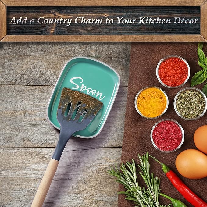 Turquoise Spoon Rest for Stove Top, DAYYET Teal Ceramic Large Spoon Holder, Spoon Rest for Kitchen Counter, Heat-Resistant Cooking Utensil Rest, Teal Kitchen Decor and Accessories